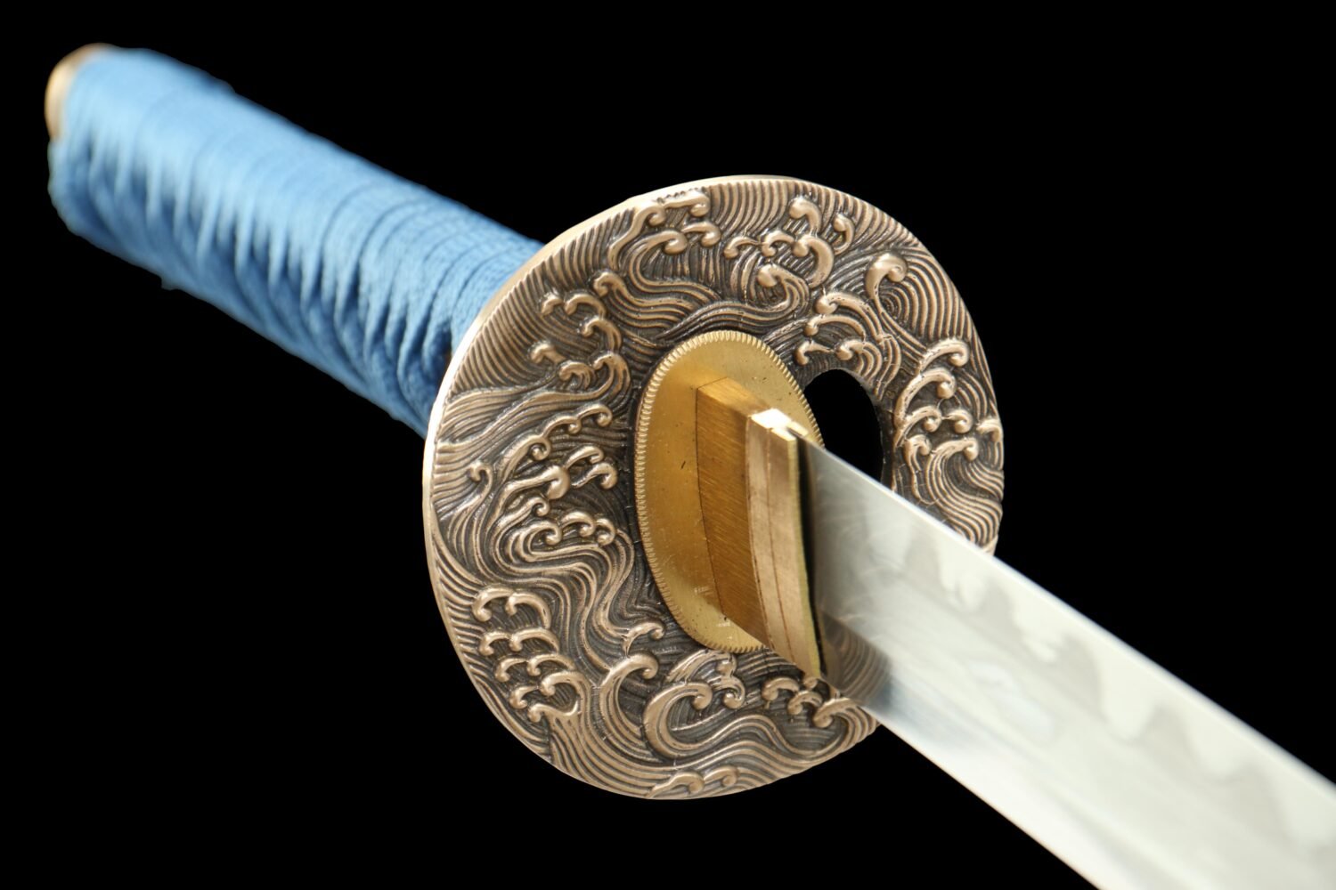 1060 steel - pure handmade Japanese samurai sword - half fish skin sheath - copper fittings - Qingming
