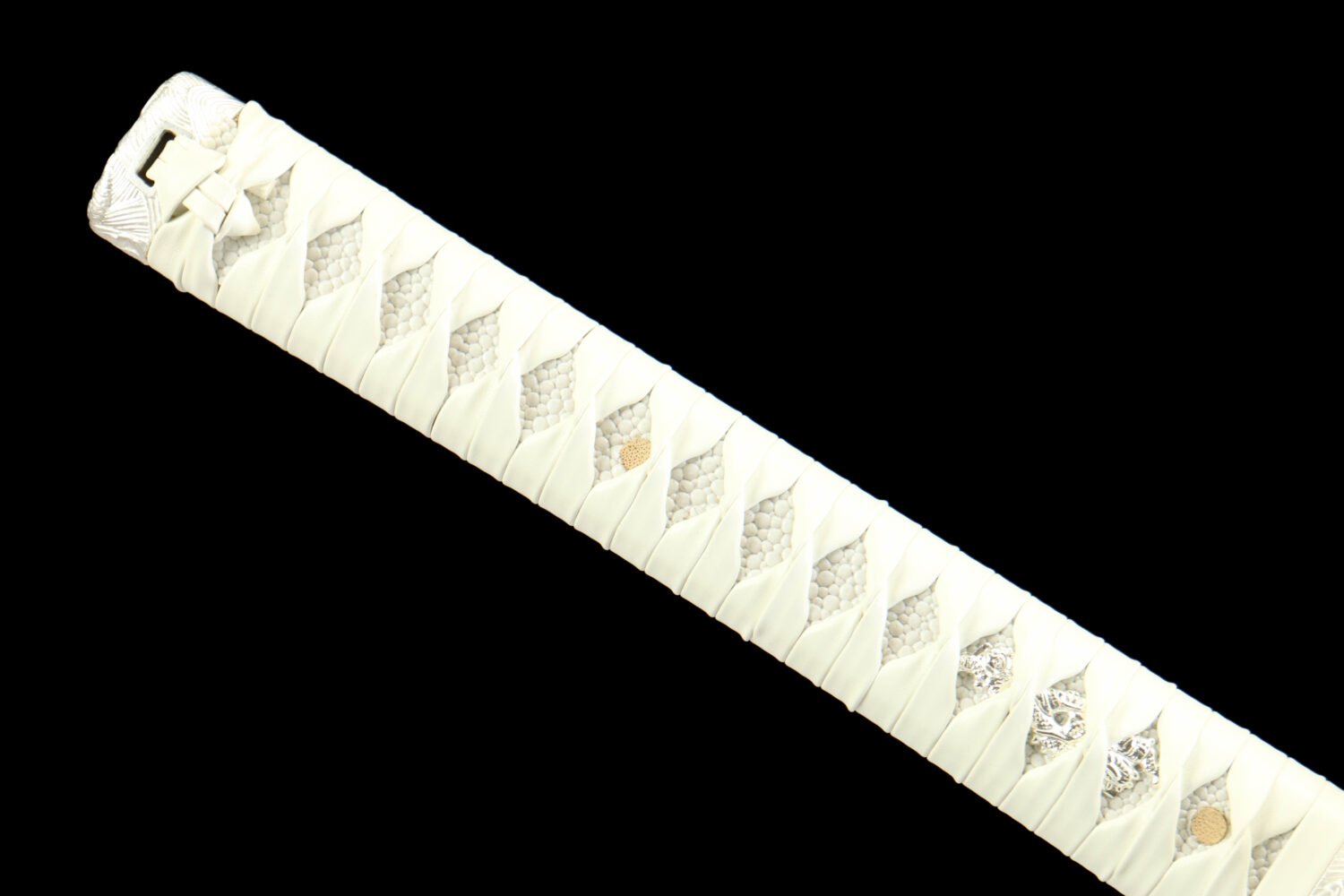 IMG_6906 1065 steel - pure handmade Japanese katana - green leather sheath - zinc alloy fittings - silver frost blade