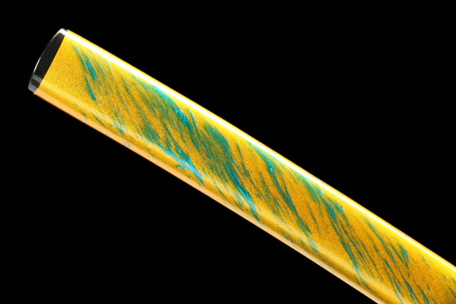 IMG_6935 1065 steel - pure handmade Japanese katana - green leather sheath - zinc alloy fittings - baked gold - ice flame sword