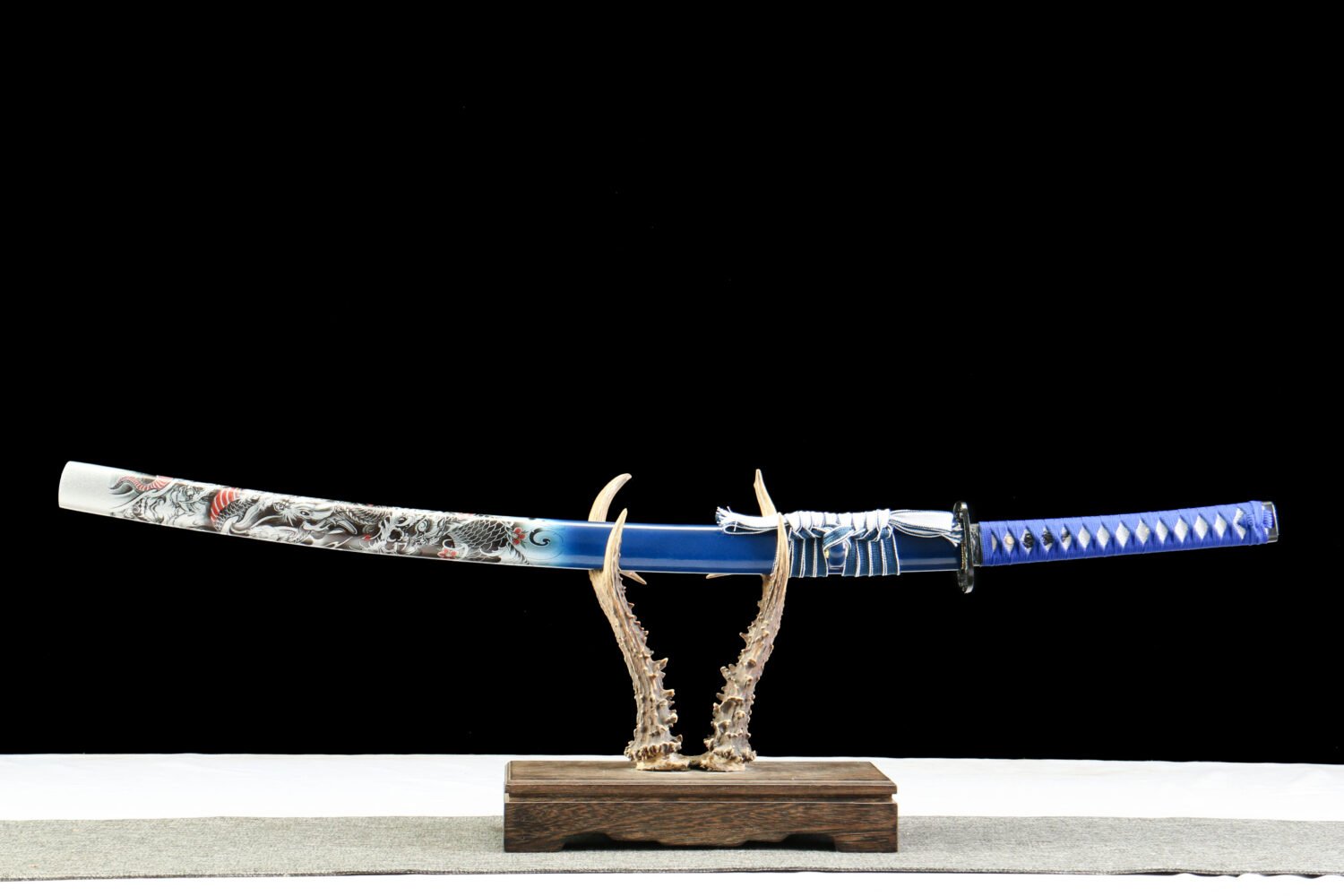 1065 steel - pure handmade Japanese samurai sword - green leather sheath - zinc alloy fittings - baked purple - black frost broken shadow