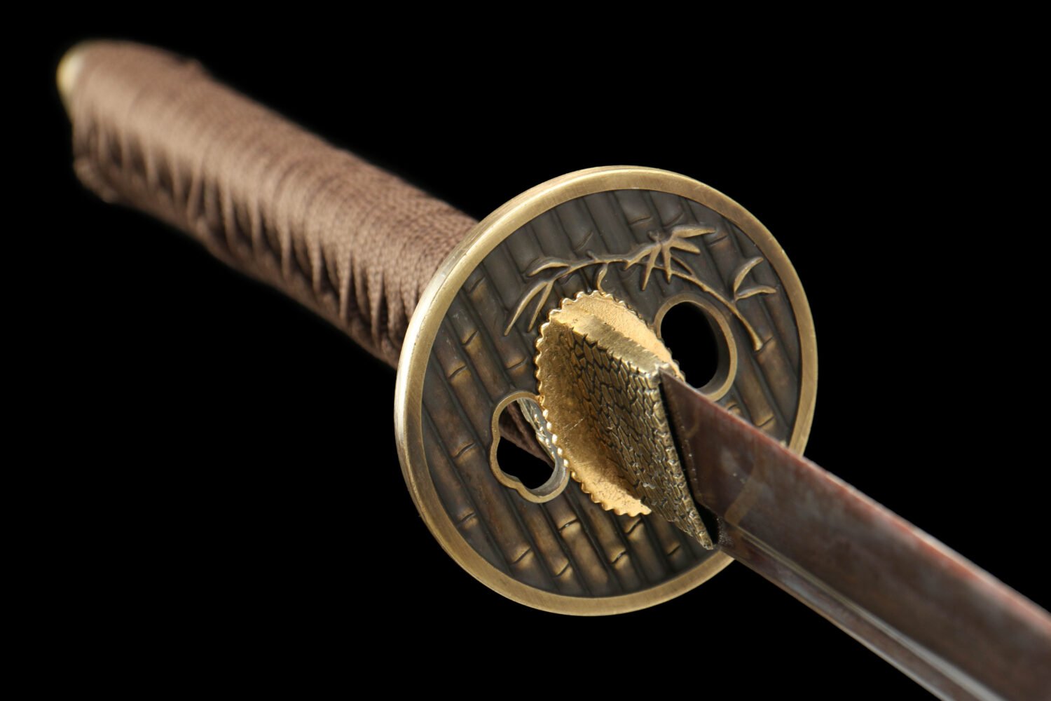 IMG_7031 1065 steel - pure hand-forged samurai sword - green leather sheath - zinc alloy fittings - baked red - static blade