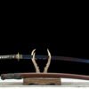 IMG_7050 1065 steel - pure hand-forged samurai sword - green leather sheath - zinc alloy fittings - blued - night