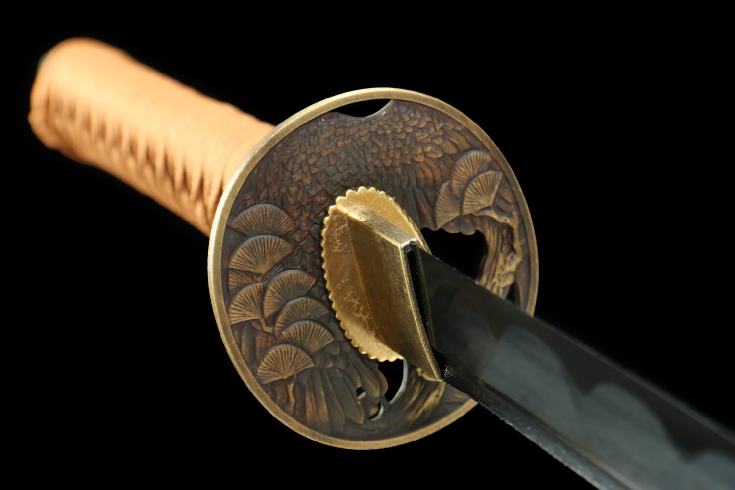1045 steel - pure hand-forged samurai sword - green leather sheath - zinc alloy fittings - roasted black - night spirit