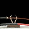Patterned steel - pure hand-forged samurai sword - green leather sheath - iron fittings - baked red - moon reading