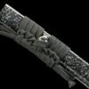 Patterned steel - pure hand-forged samurai sword - green leather sheath - iron fittings - baked red - moon reading