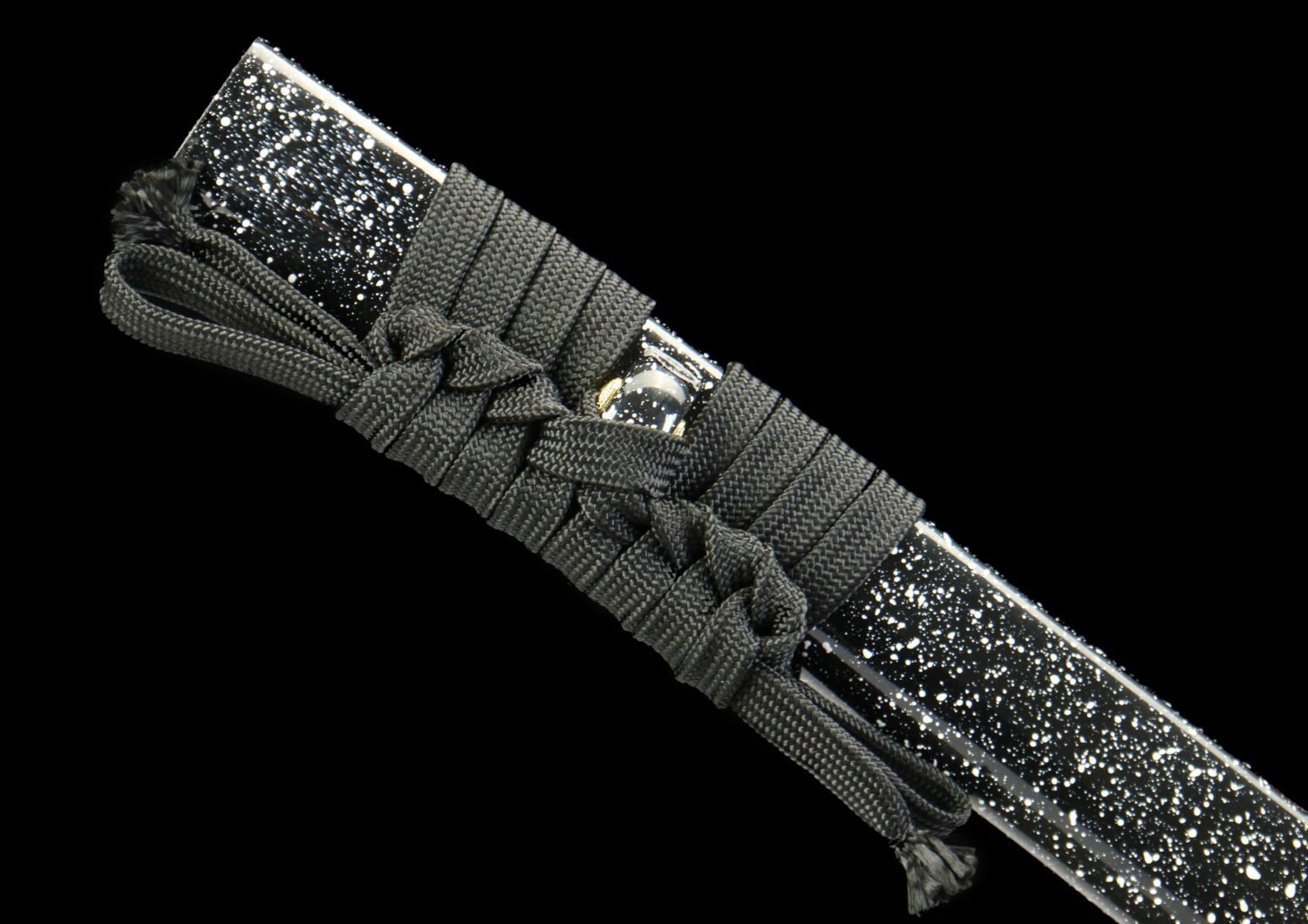 Patterned steel - pure hand-forged samurai sword - green leather sheath - iron fittings - baked red - moon reading