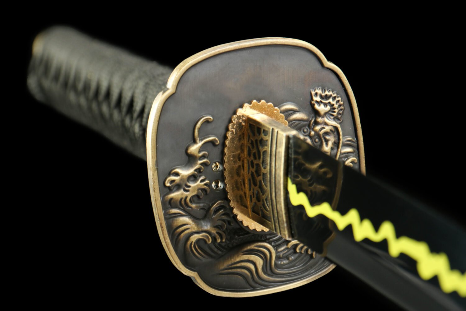 IMG_7254 1065 steel - pure handmade Japanese katana - green leather sheath - zinc alloy fittings - Youteng