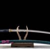 IMG_7898 1065 steel - pure hand-forged samurai sword - green leather sheath - iron equipment - blue flash pelican head made samurai sword - Qingyuan Yaojin