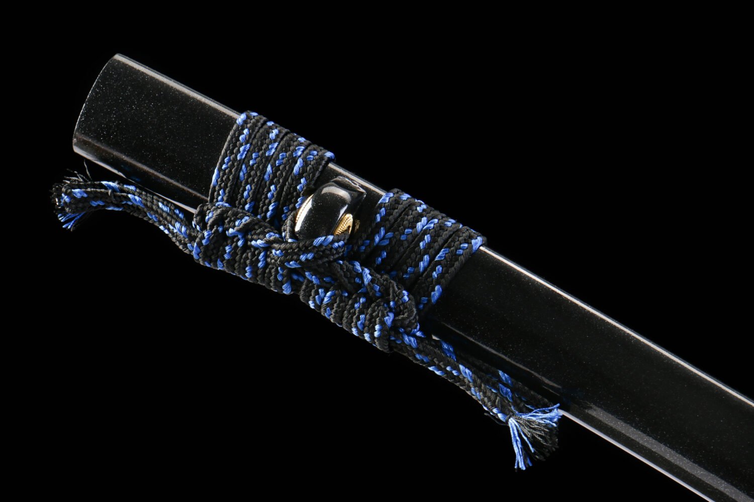 T10 steel - pure handmade Japanese katana - earth-covered and burnt blade - green leather sheath - copper fittings - thin sheath katana - black gold and blue silk