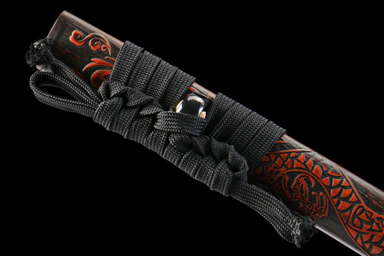 IMG_7978 1065 steel - pure hand-forged samurai sword - green leather sheath - iron equipment - dragon sheath mirror samurai sword - red sky dragon cry