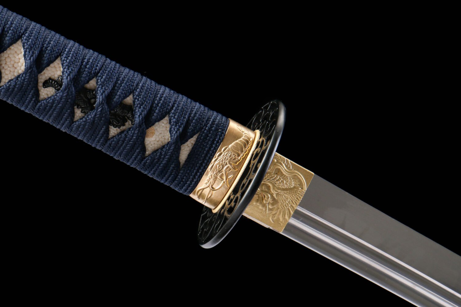 IMG_7990 1065 steel - pure hand-forged samurai sword - green leather sheath - iron equipment - blue flash pelican head made samurai sword - Qingyuan Yaojin