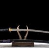 Damascus steel patterned steel - pure handmade Japanese katana - green leather sheath - copper fittings - plum blossom scabbard katana - azure gold