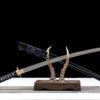 Damascus steel patterned steel - pure handmade Japanese katana - green leather sheath - copper fittings - plum blossom scabbard katana - azure gold