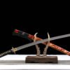 1060 steel - pure hand-forged samurai sword - green leather sheath - copper-plated gilded silver - three alloy foil sheathed scorched blade samurai sword - earth-covered scorched blade - gold-patterned red blade
