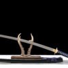 Damascus steel patterned steel - pure handmade Japanese katana - green leather sheath - copper fittings - plum blossom scabbard katana - azure gold