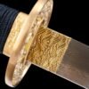 Damascus steel patterned steel - pure handmade Japanese katana - green leather sheath - copper fittings - plum blossom scabbard katana - azure gold