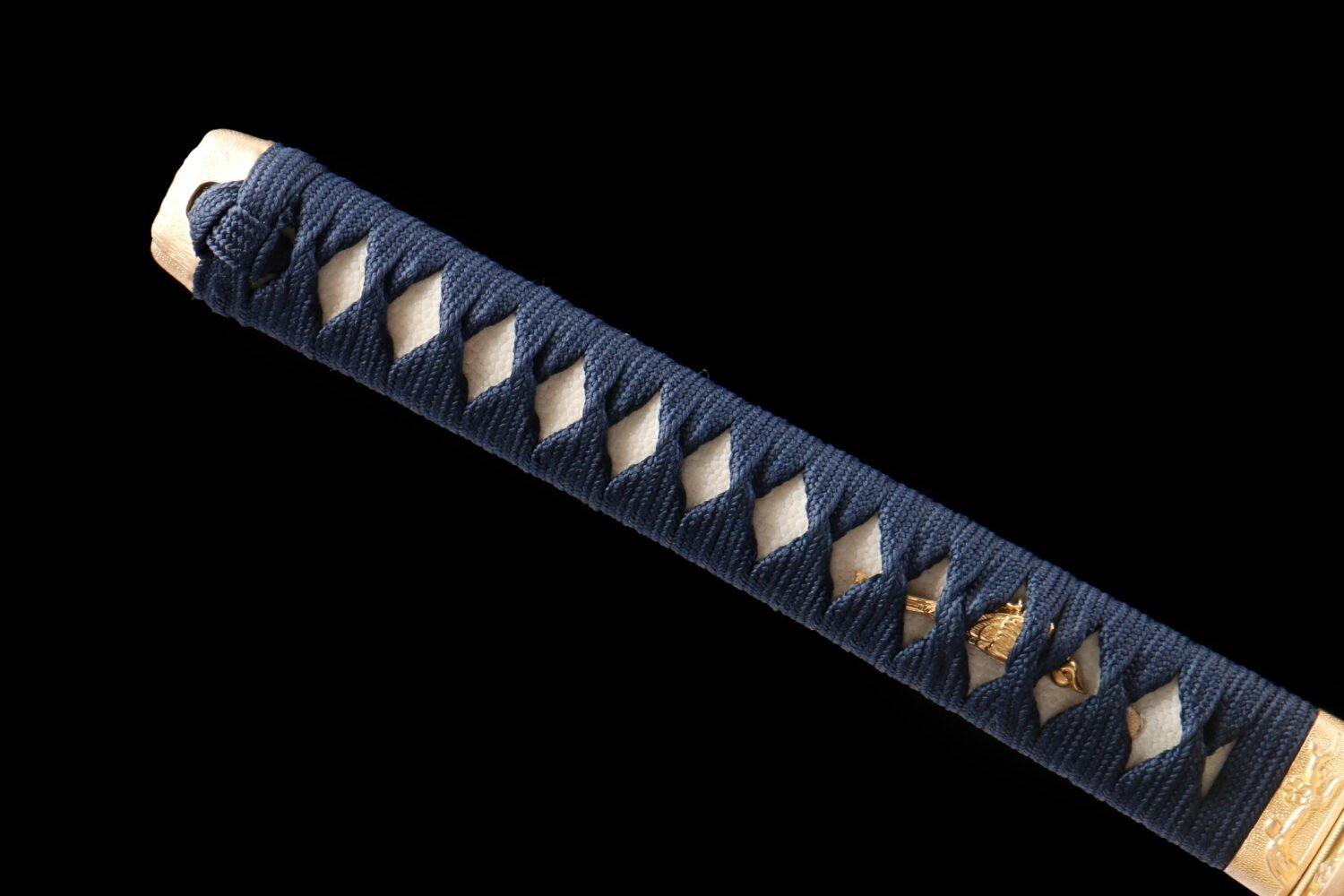 Damascus steel patterned steel - pure handmade Japanese katana - green leather sheath - copper fittings - plum blossom scabbard katana - azure gold