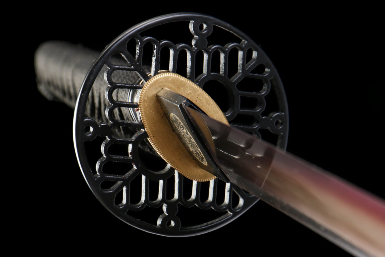 IMG_8194 T10 steel - pure handmade Japanese katana - green leather sheath - iron fittings - old roasted purple katana - black gold - hidden