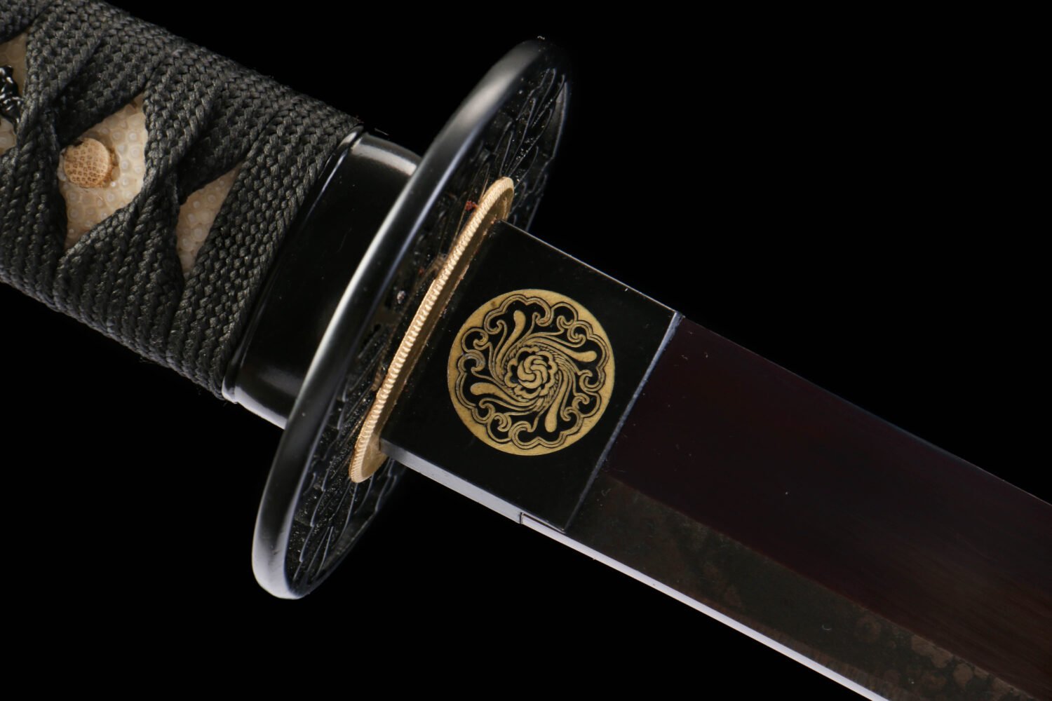 IMG_8196 T10 steel - pure handmade Japanese katana - green leather sheath - iron fittings - old roasted purple katana - black gold - hidden