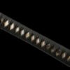 Damascus patterned steel - pure handmade Japanese katana - earth-covered burnt blade - green leather sheath - copper fittings - distressed three-color katana - gold ink feather
