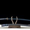 IMG_9304 1065 steel - pure hand-forged samurai sword - green leather sheath - zinc alloy fittings - blued - Cang Hai Ming Tao