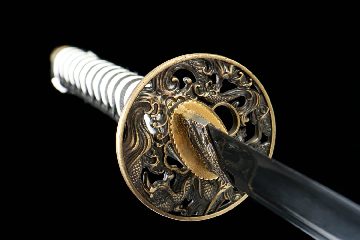 Patterned Steel - Purely Hand-Forged Katana - Green Leather Scabbard - Copper Hardware - Roasted Black - Shadow Hua