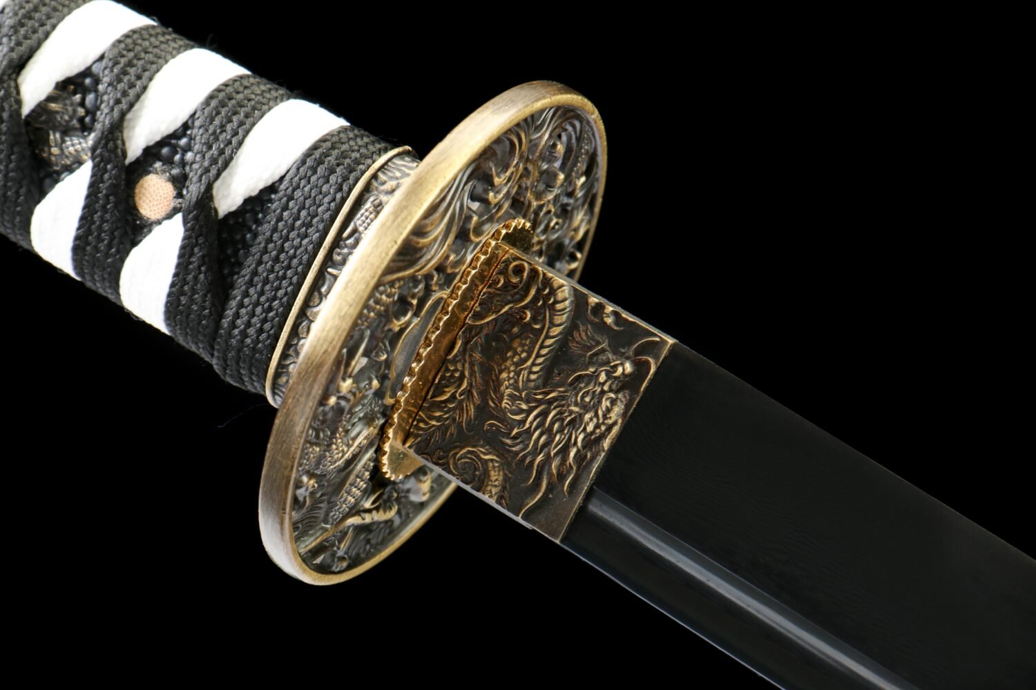 Patterned Steel - Purely Hand-Forged Katana - Green Leather Scabbard - Copper Hardware - Roasted Black - Shadow Hua