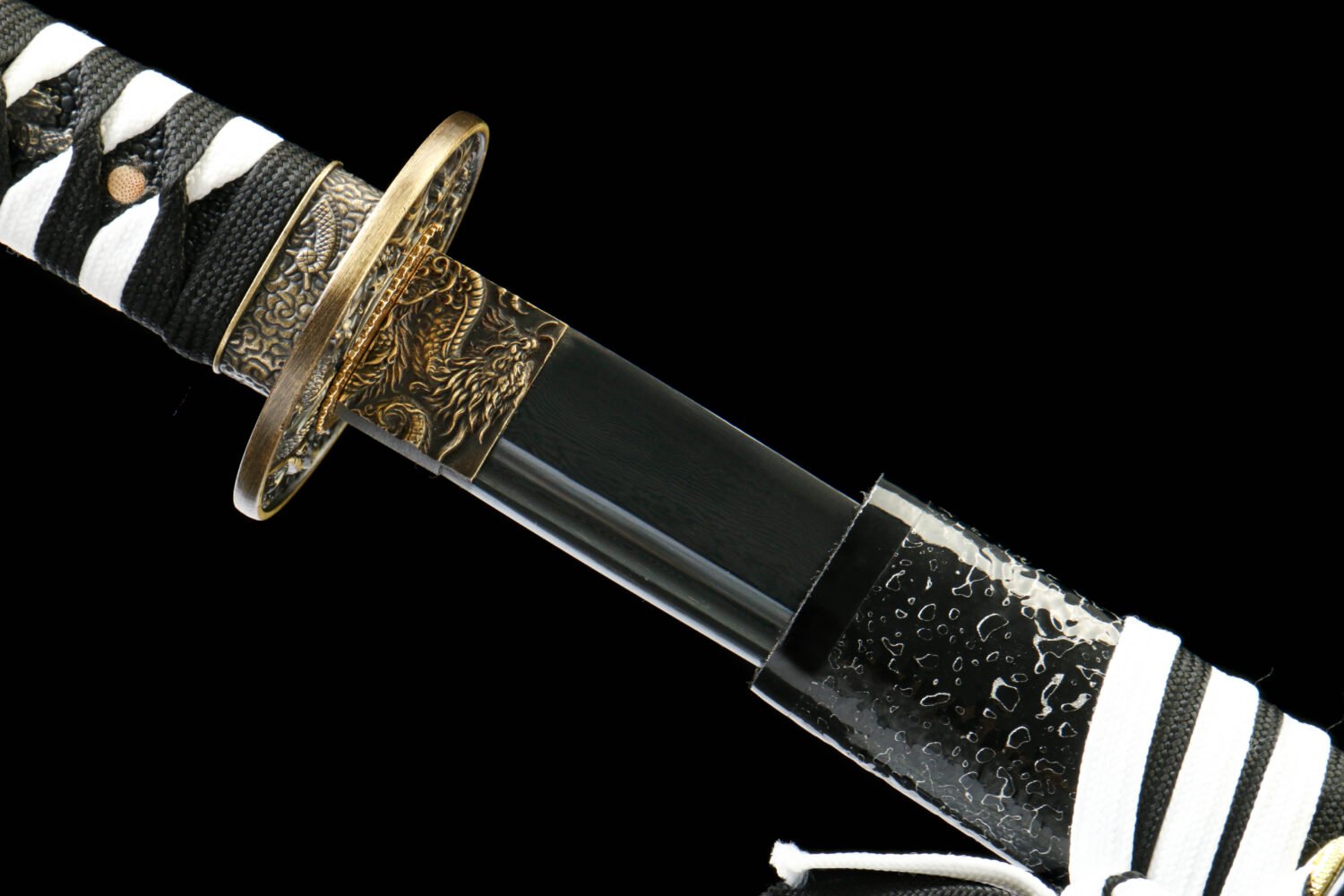 Patterned Steel - Purely Hand-Forged Katana - Green Leather Scabbard - Copper Hardware - Roasted Black - Shadow Hua