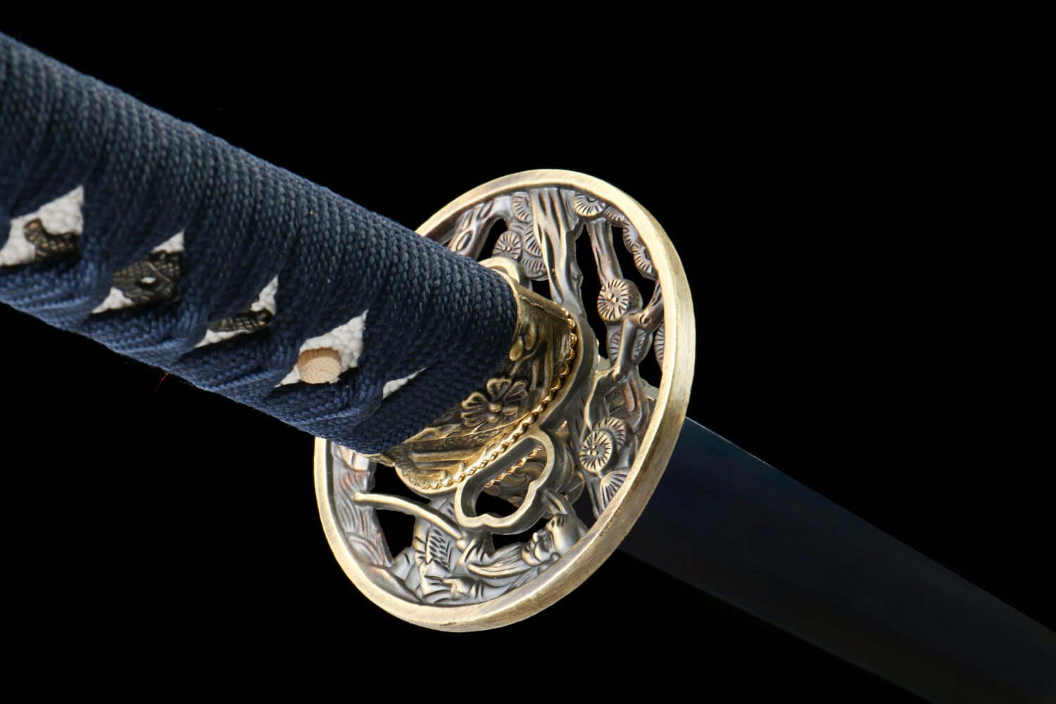 IMG_9427 1065 steel - pure hand-forged samurai sword - green leather sheath - zinc alloy fittings - blued - Cang Hai Ming Tao