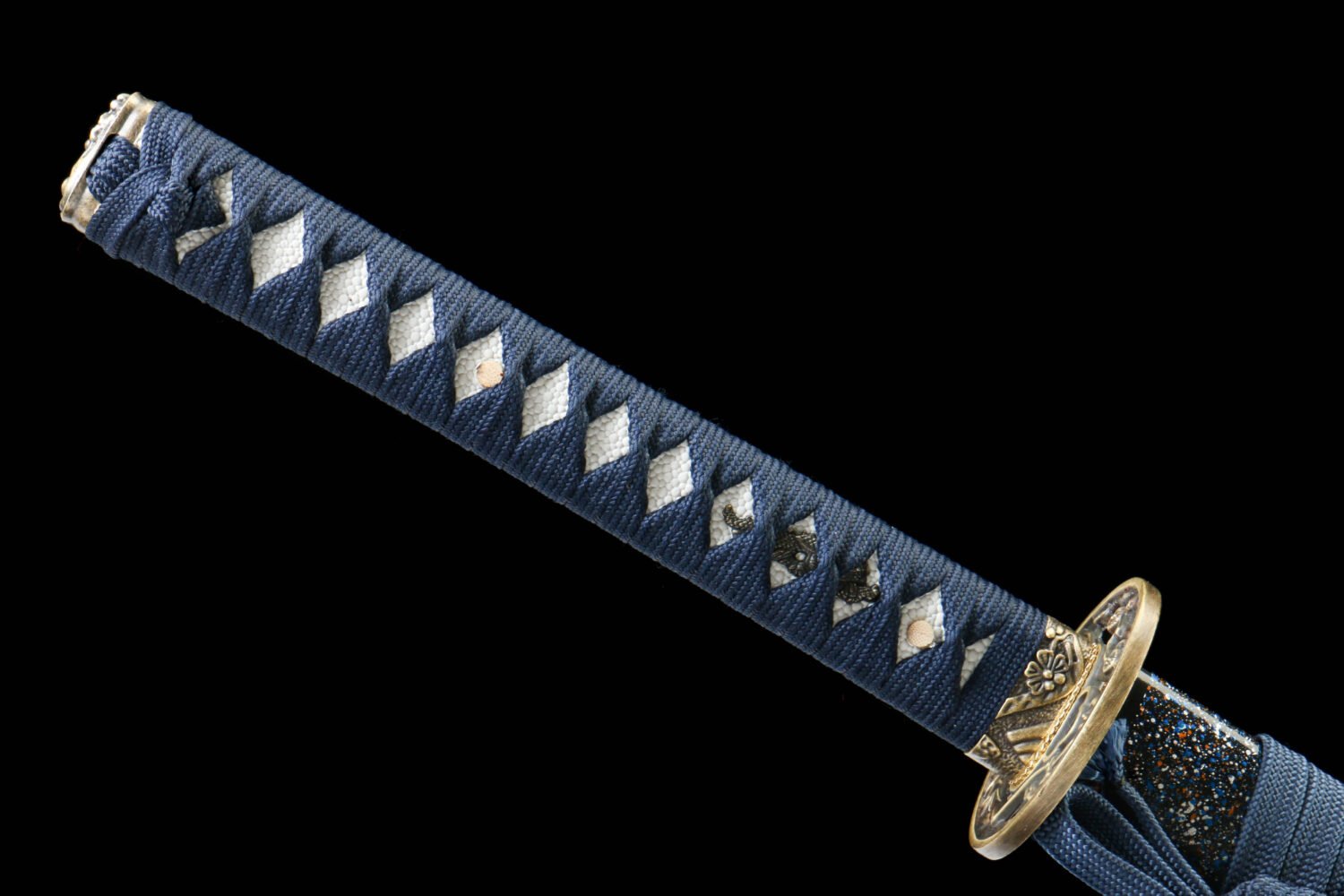 IMG_9434 1065 steel - pure hand-forged samurai sword - green leather sheath - zinc alloy fittings - blued - Cang Hai Ming Tao
