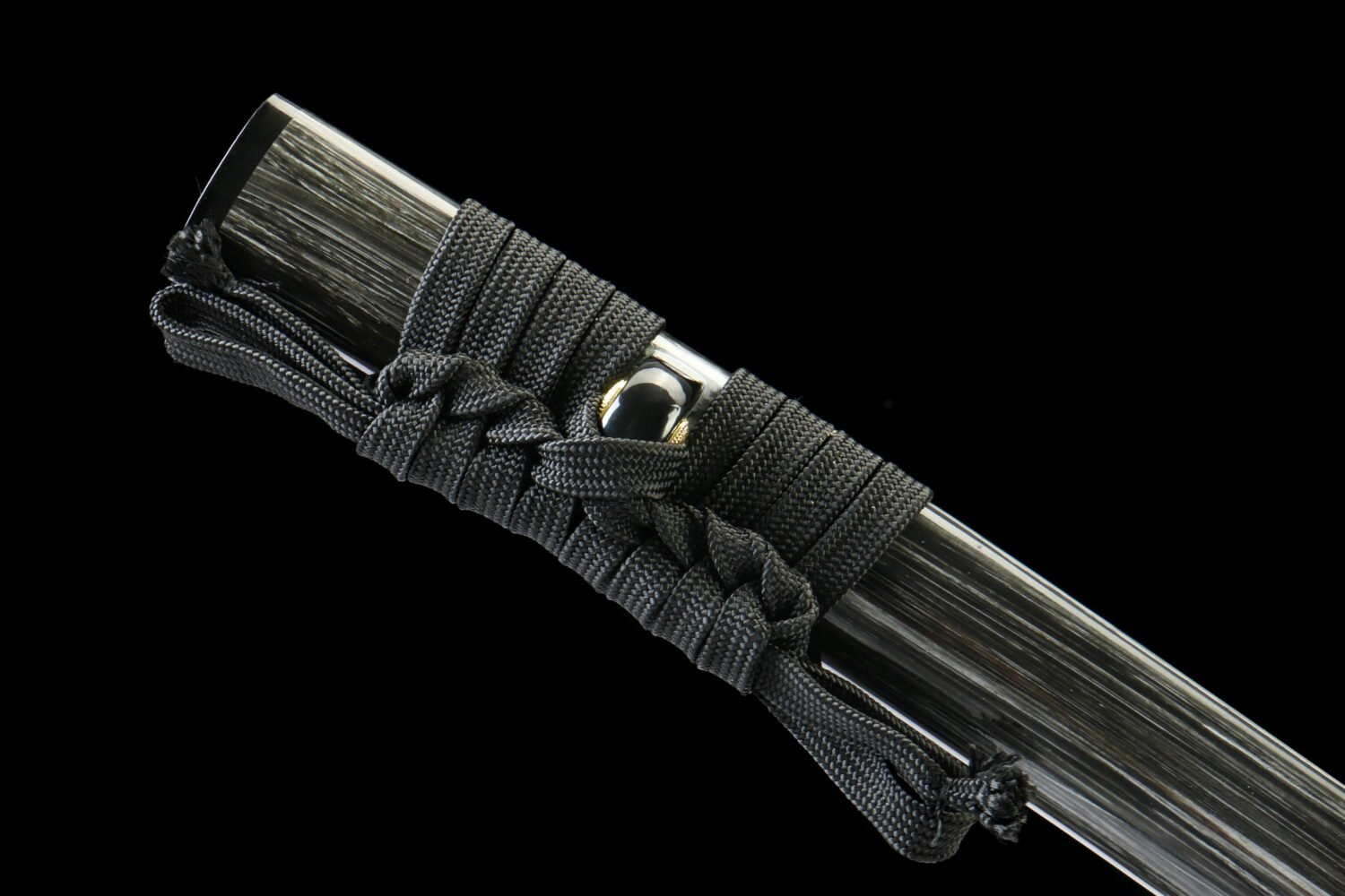 IMG_9449 1065 steel - pure handmade Japanese katana - green leather sheath - zinc alloy fittings - special craftsmanship - textured black - ink style