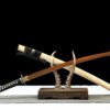 1065 steel - pure hand-forged samurai sword - green leather sheath - copper-plated gilded silver - baked gold - wooden heart ancient soul