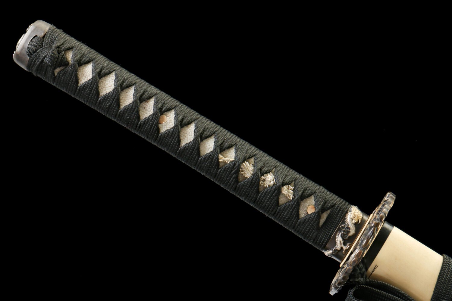 1065 steel - pure hand-forged samurai sword - green leather sheath - copper-plated gilded silver - baked gold - wooden heart ancient soul
